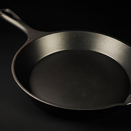 A well-seasoned cast iron skillet with a glossy black surface.